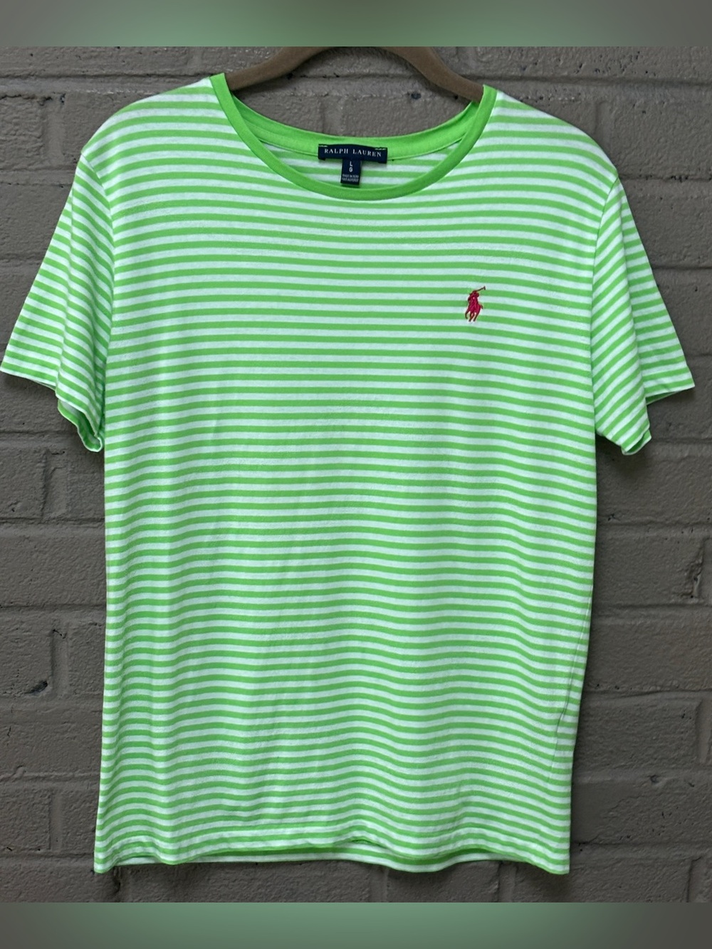 Ralph Lauren lime green & white Polo top L